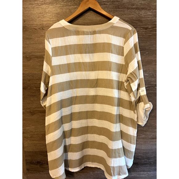 Kaktus Beach Cover up Size XL Stripped Gauze Tan White Swimwear Vacation NEW - Picture 9 of 10